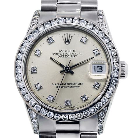 ladies 18k white gold rolex datejust diamond president|Rolex oyster diamond bezel.